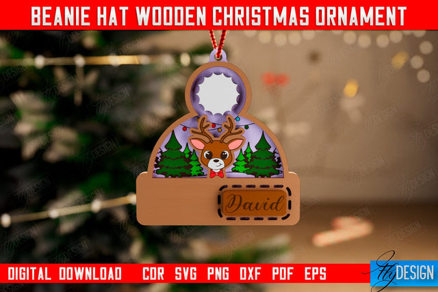 Beanie Hat Wooden Christmas Ornament | Personalized Christmas Tree Toy | CNC File SVG Fly Design 