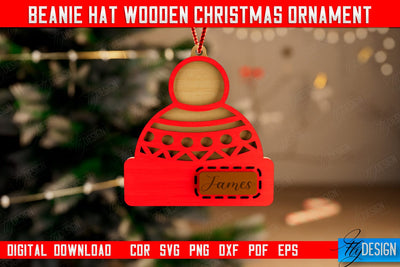 Beanie Hat Wooden Christmas Ornament | Personalized Christmas Tree Toy | CNC File SVG Fly Design 