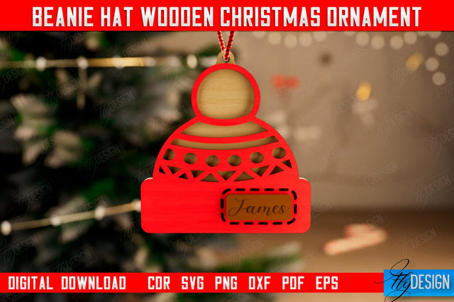 Beanie Hat Wooden Christmas Ornament | Personalized Christmas Tree Toy | CNC File SVG Fly Design 