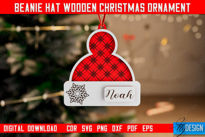 Beanie Hat Wooden Christmas Ornament | Personalized Christmas Tree Toy | CNC File SVG Fly Design 