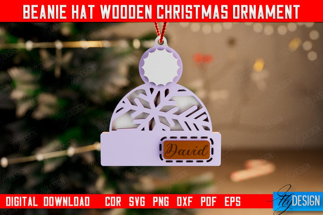 Beanie Hat Wooden Christmas Ornament | Personalized Christmas Tree Toy | CNC File SVG Fly Design 