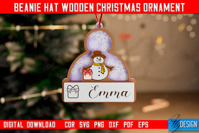 Beanie Hat Wooden Christmas Ornament | Personalized Christmas Tree Toy | CNC File SVG Fly Design 