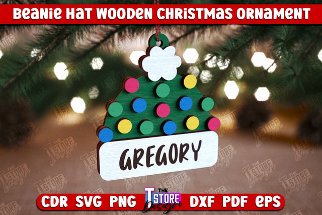 Beanie Hat Wooden Christmas Ornament | Personalized Christmas Tree Toy | CNC File SVG The T Store Design 