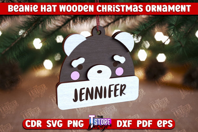 Beanie Hat Wooden Christmas Ornament | Personalized Christmas Tree Toy | CNC File SVG The T Store Design 