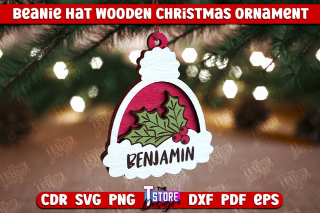 Beanie Hat Wooden Christmas Ornament | Personalized Christmas Tree Toy | CNC File SVG The T Store Design 
