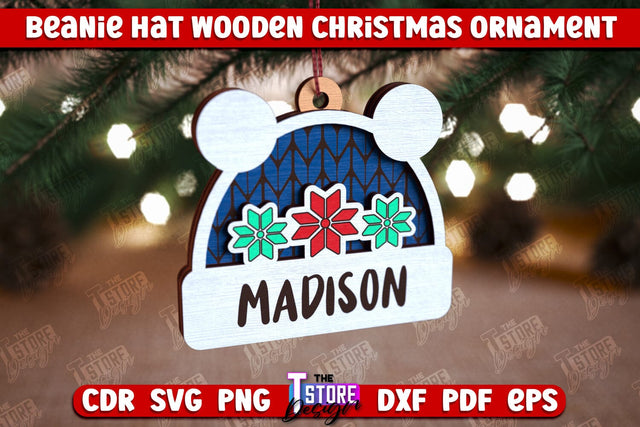 Beanie Hat Wooden Christmas Ornament | Personalized Christmas Tree Toy | CNC File SVG The T Store Design 