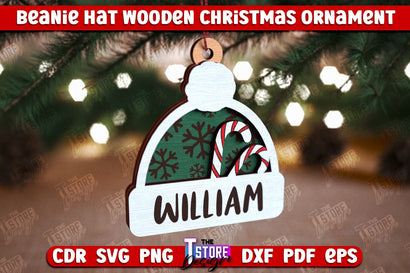 Beanie Hat Wooden Christmas Ornament | Personalized Christmas Tree Toy | CNC File SVG The T Store Design 