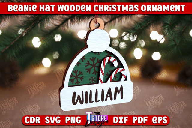 Beanie Hat Wooden Christmas Ornament | Personalized Christmas Tree Toy | CNC File SVG The T Store Design 