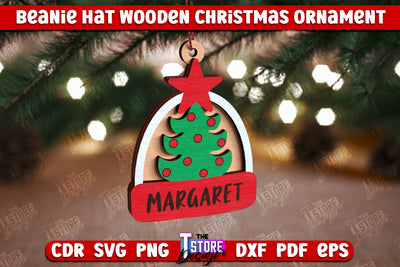 Beanie Hat Wooden Christmas Ornament | Personalized Christmas Tree Toy | CNC File SVG The T Store Design 