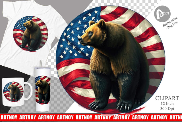 Bear 4th of July Clipart Sublimation artnoy 