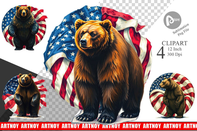 Bear 4th of July Clipart Sublimation artnoy 