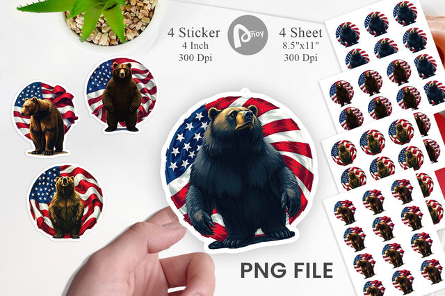 Bear 4th of July Sticker Sublimation artnoy 