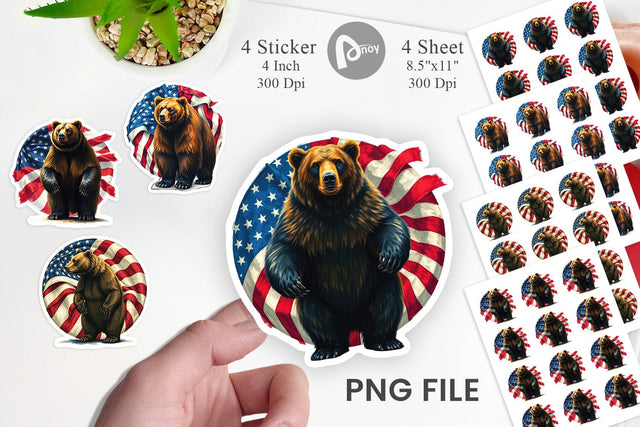 Bear 4th of July Sticker Sublimation artnoy 