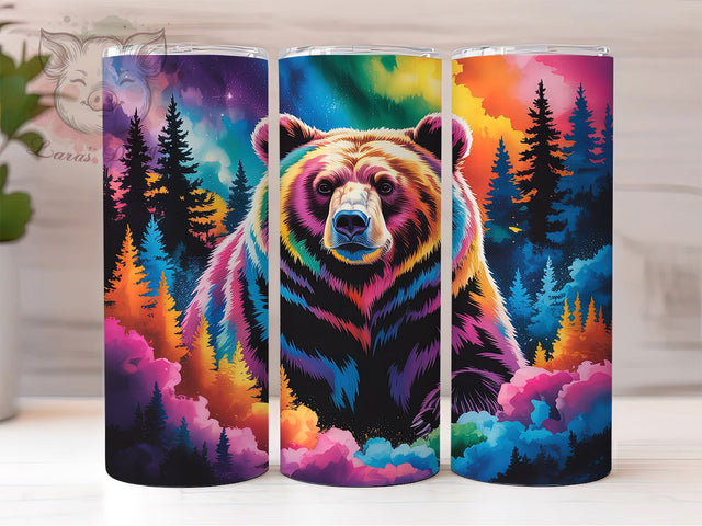Bear Alcohol Ink Tumbler, Wildlife Ink Wrap, Animal Sublimation Design, 20oz Bear Tumbler, Colorful Ink Art, Nature Bear Mug, Whimsical Animal Cup Sublimation Lara' s Designs 
