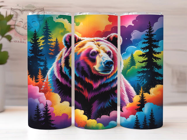 Bear Alcohol Ink Tumbler, Wildlife Ink Wrap, Animal Sublimation Design, 20oz Bear Tumbler, Colorful Ink Art, Nature Bear Mug, Whimsical Animal Cup Sublimation Lara' s Designs 