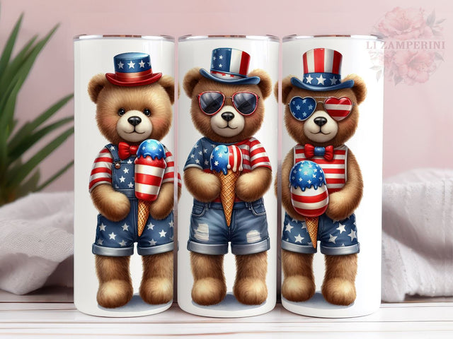 Bear American Flag 20oz Tumbler Wrap PNG, Teddy Bear Tumber Png, Straight & Tapered Tumbler Wrap, Instant Digital Download Sublimation Li Zamperini 