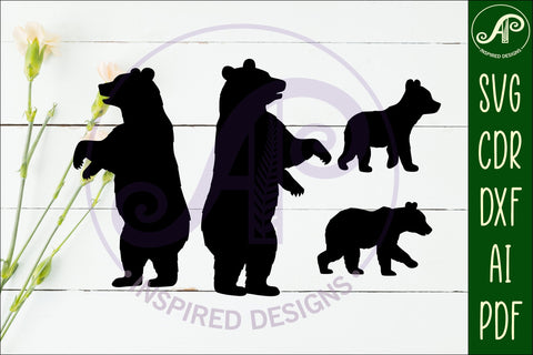 Bear and cub Silhouette laser cut wall art SVG APInspireddesigns 