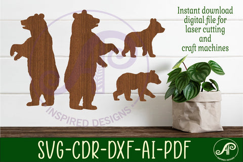 Bear and cub Silhouette laser cut wall art SVG APInspireddesigns 