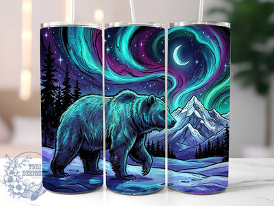 Bear Aurora Night 20oz Tumbler, Bear Aurora, Aurora Night, Bear Tumbler, 20oz Tumbler, Night Sky Tumbler, Cute Bear, Tumbler Wrap Sublimation ToriDesigns 