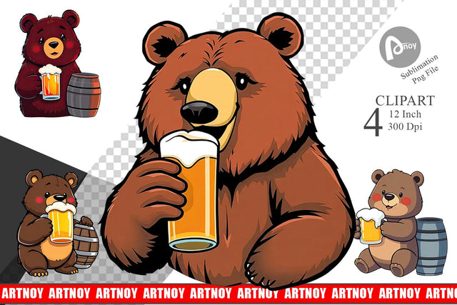 Bear Beer Day Clipart Sublimation artnoy 