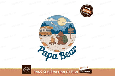 Bear camping with camper and campfire nature Sublimation Designangry 