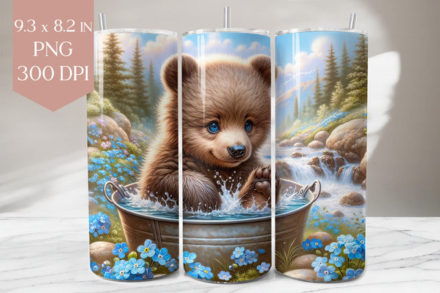 Bear Cub in Mountain Stream Tumbler Wrap Sublimation BijouBay 