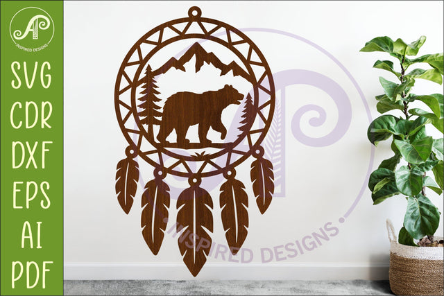 Bear Dreamcatcher Laser Cut File, Wild Animal Wall Art SVG SVG APInspireddesigns 
