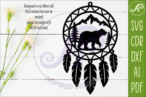 Bear Dreamcatcher Laser Cut File, Wild Animal Wall Art SVG SVG APInspireddesigns 