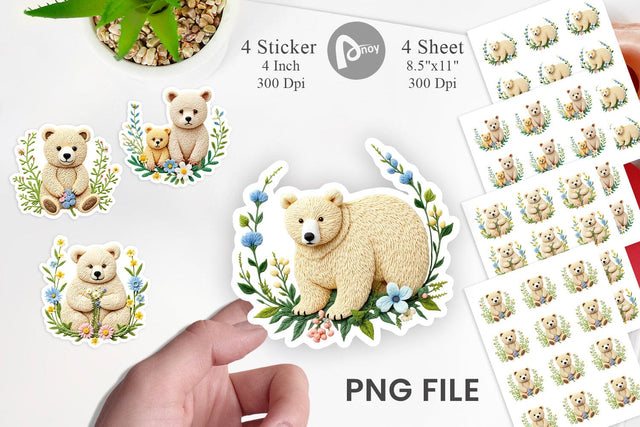 Bear Embroidery Sticker Sublimation artnoy 