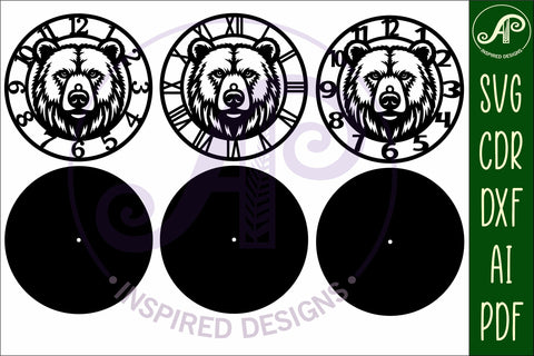 Bear face clock wall clock laser cut files SVG APInspireddesigns 