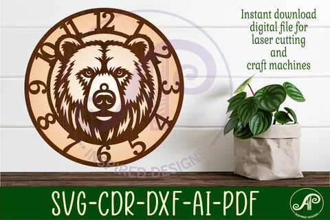 Bear face clock wall clock laser cut files SVG APInspireddesigns 