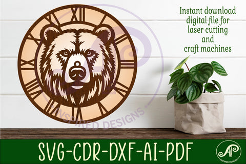 Bear face clock wall clock laser cut files SVG APInspireddesigns 