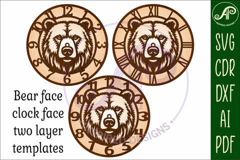 Bear face clock wall clock laser cut files SVG APInspireddesigns 
