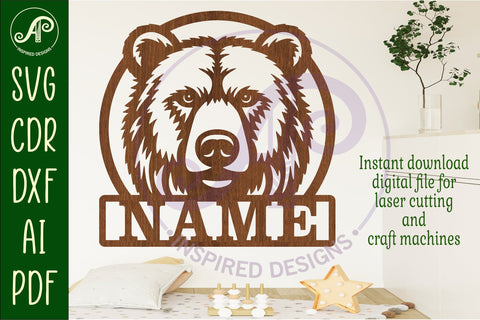 Bear face name sign svg laser SVG APInspireddesigns 