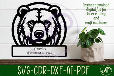 Bear face name sign svg laser SVG APInspireddesigns 
