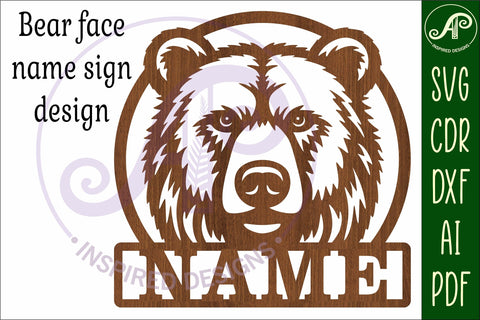 Bear face name sign svg laser SVG APInspireddesigns 