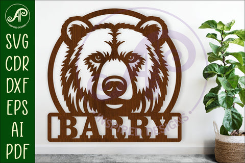 Bear face name sign svg laser SVG APInspireddesigns 