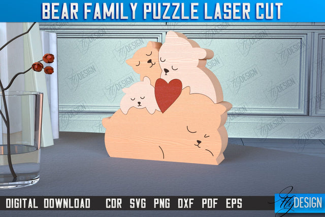 Bear Family Puzzle | Bear Puzzle Template | Eco-Friendly Gift | Home Décor | CNC File SVG Fly Design 