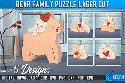 Bear Family Puzzle Bundle | Bear Puzzle Template | Eco-Friendly Gift | Home Décor | CNC File SVG Fly Design 