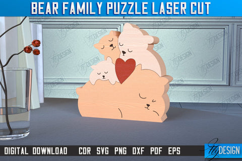 Bear Family Puzzle Bundle | Bear Puzzle Template | Eco-Friendly Gift | Home Décor | CNC File SVG Fly Design 