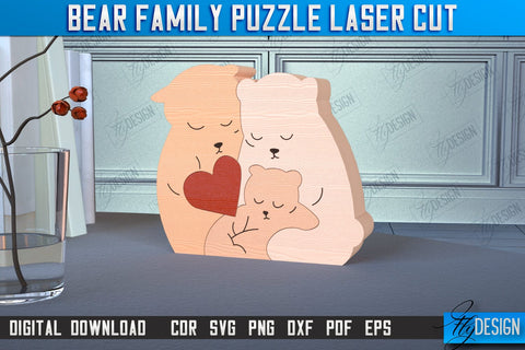 Bear Family Puzzle Bundle | Bear Puzzle Template | Eco-Friendly Gift | Home Décor | CNC File SVG Fly Design 