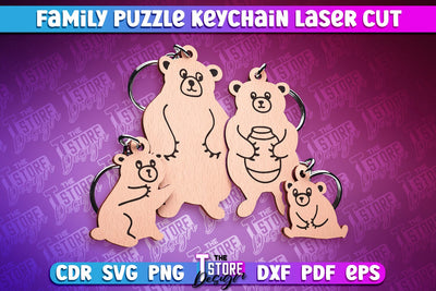 Bear Family Puzzle Keychain | Laser Cut Design | CNC Files SVG The T Store Design 