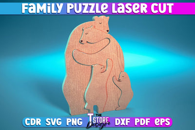 Bear Family Puzzle Laser Cut | Puzzle Laser Cut Design | CNC File SVG The T Store Design 