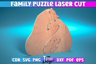Bear Family Puzzle Laser Cut | Puzzle Laser Cut Design | CNC File SVG The T Store Design 