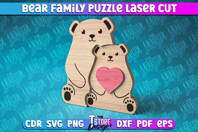 Bear Family Puzzle Laser Cut | Puzzle Laser Cut Design | CNC Files SVG The T Store Design 