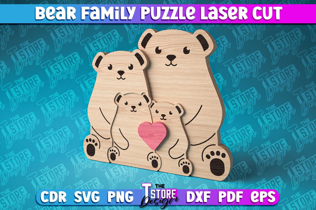 Bear Family Puzzle Laser Cut | Puzzle Laser Cut Design | CNC Files SVG The T Store Design 