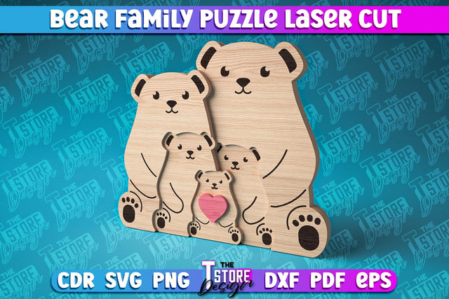 Bear Family Puzzle Laser Cut | Puzzle Laser Cut Design | CNC Files SVG The T Store Design 