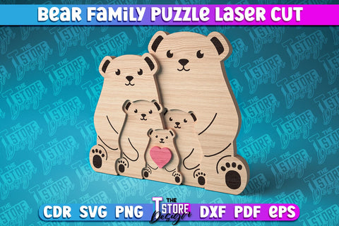 Bear Family Puzzle Laser Cut | Puzzle Laser Cut Design | CNC Files SVG The T Store Design 