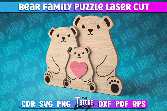 Bear Family Puzzle Laser Cut | Puzzle Laser Cut Design | CNC Files SVG The T Store Design 