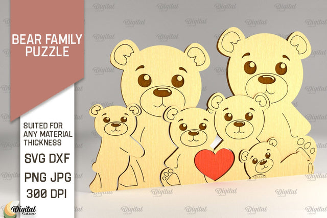 Bear Family Puzzle SVG. Bear Figurine Laser Cut SVG Evgenyia Guschina 